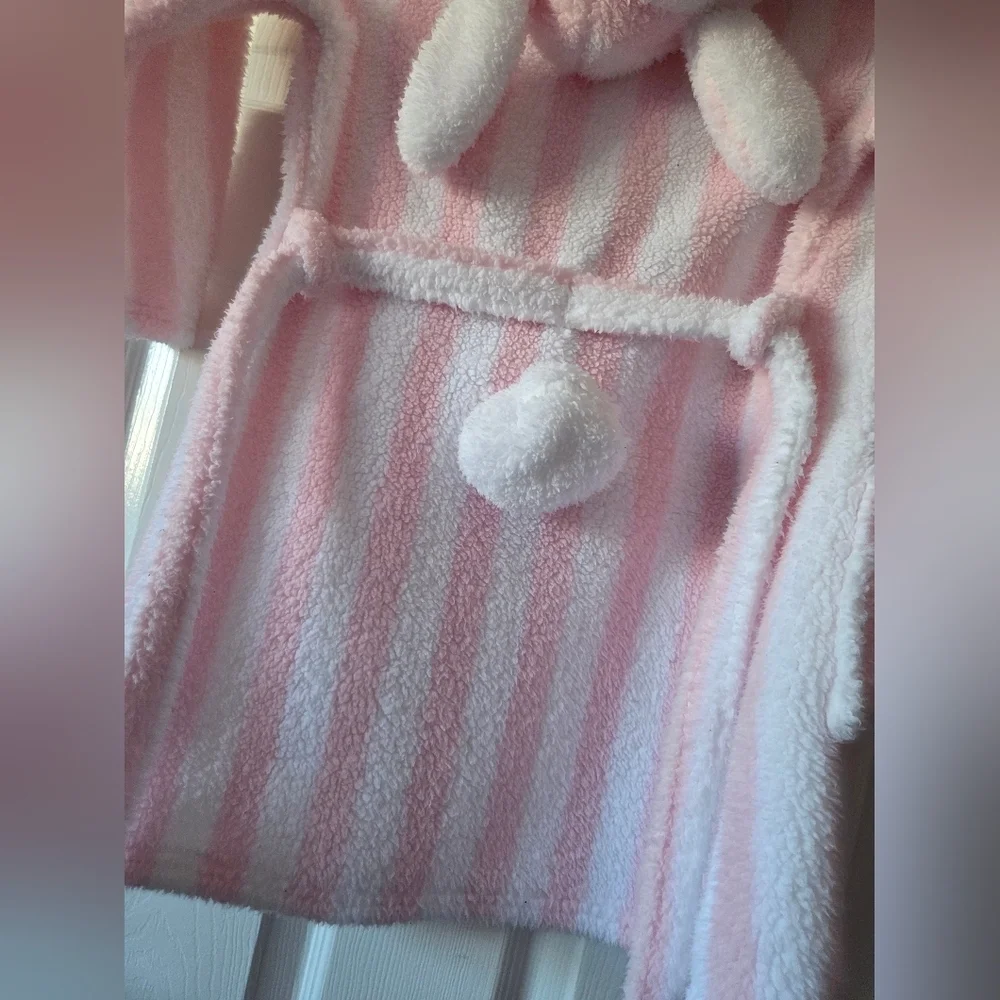 Laura Ashley Girls Pink and White Striped Bunny Robe Size 4t